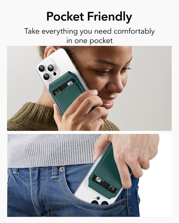 Magsafe Wallet & Stand by ESR made from Vegan Leather by ESR - Green Suede - Image 6