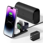 ESR 3 in 1 Wireless Travel Charging Station HaloLock, MagSafe Charger, Made for Apple Watch Certified, Foldable Magnetic Wireless Charger for iPhone 14/13/12, AirPods Pro/3/2, Adjustable 2-Way Stand, Black - BIS