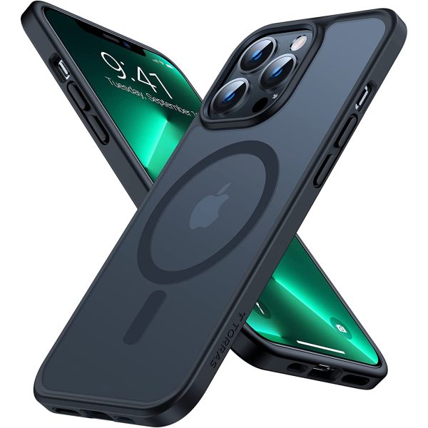 iPhone 13 Pro Max Magnetic Guardian Case with Military Grade Drop Tested, Compatible with MagSafe, Slim Translucent Matte Case by Torras - Mystic Black - Image 1