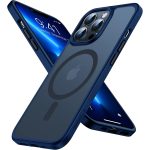 iPhone 13 Pro Max Magnetic Guardian Case with Military Grade Drop Tested, Compatible with MagSafe, Slim Translucent Matte Case by Torras - Navy Blue