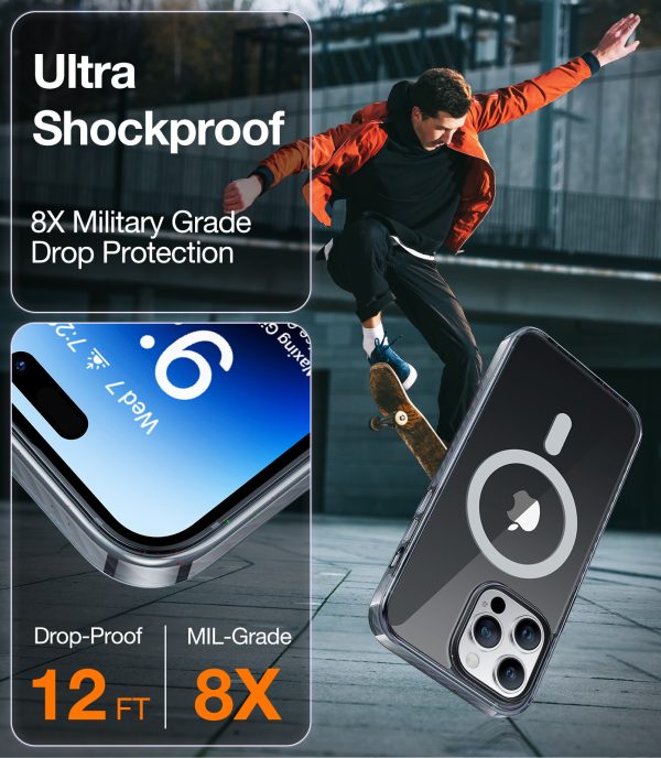 iPhone 14 Pro Max Sparka Mag Magnetic & Ultra Shockproof Case with 8X Military Grade Protection, Compatible with MagSafe] Reduced Yellowing Slim iPhone 14 Pro Max Case - Black - Image 4