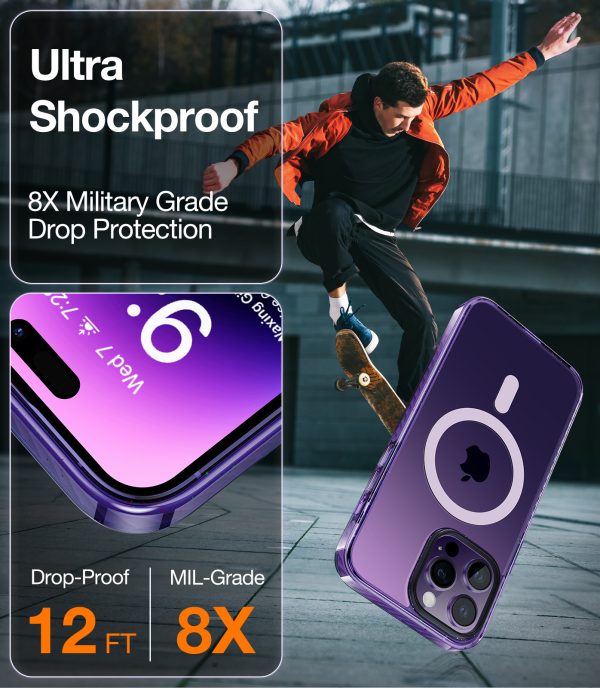 iPhone 14 Pro Max Sparka Mag Magnetic & Ultra Shockproof Case with 8X Military Grade Protection, Compatible with MagSafe] Not Yellowing Slim iPhone 14 Pro Max Case - Deep Purple - Image 4