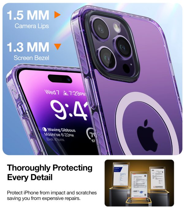 iPhone 14 Pro Max Sparka Mag Magnetic & Ultra Shockproof Case with 8X Military Grade Protection, Compatible with MagSafe] Not Yellowing Slim iPhone 14 Pro Max Case - Deep Purple - Image 5
