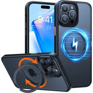 iPhone 14 Pro Max UPRO OStand Pro Case by Torras with Built in Stand for Vertical & Horizontal Prop up Phone, Magsafe Charging Compatible Shockproof Drop Protection - Black