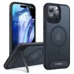 iPhone 14 Pro UPRO PStand Case by Torras 2-in-1 Magnetic case with Stand Designed for iPhone 14 Pro Case [Military Grade Drop Tested] [Compatible with MagSafe] Slim Translucent Matte Case - Black
