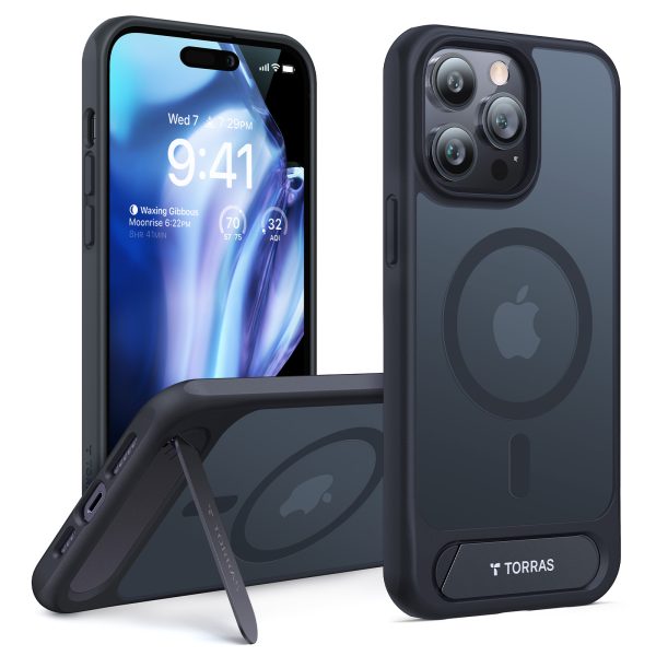 iPhone 14 Pro UPRO PStand Case by Torras 2-in-1 Magnetic case with Stand Designed for iPhone 14 Pro Case [Military Grade Drop Tested] [Compatible with MagSafe] Slim Translucent Matte Case - Black - Image 1