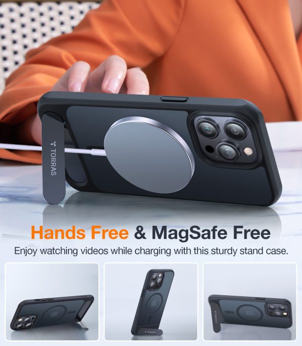 iPhone 14 Pro UPRO PStand Case by Torras 2-in-1 Magnetic case with Stand Designed for iPhone 14 Pro Case [Military Grade Drop Tested] [Compatible with MagSafe] Slim Translucent Matte Case - Black - Image 7