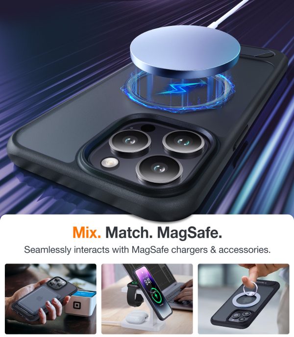 iPhone 14 Pro UPRO PStand Case by Torras 2-in-1 Magnetic case with Stand Designed for iPhone 14 Pro Case [Military Grade Drop Tested] [Compatible with MagSafe] Slim Translucent Matte Case - Black - Image 6