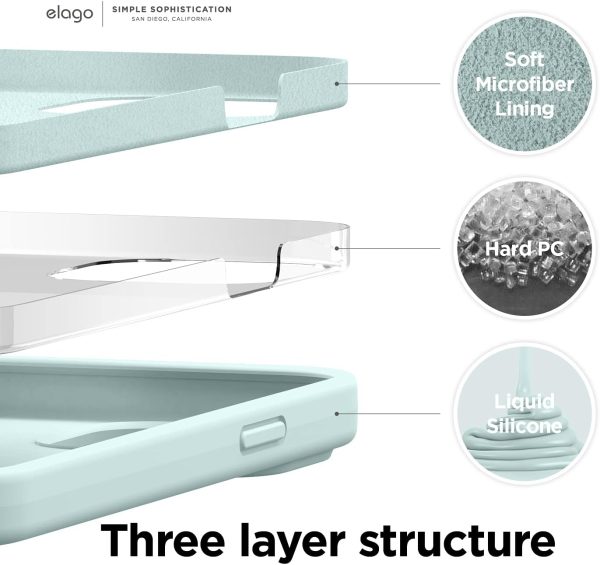 iPhone 13 Pro Max Liquid Silicon Case by elago Full Body Protective Cover, Shockproof, Slim Phone Case, Anti-Scratch Soft Microfiber Lining - Mint - Image 2