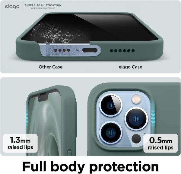 iPhone 13 Pro Max Liquid Silicon Case by elago Full Body Protective Cover, Shockproof, Slim Phone Case, Anti-Scratch Soft Microfiber Lining - Midnight Green - Image 2