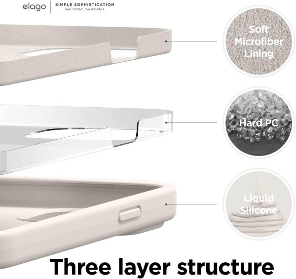 iPhone 13 Pro Max Liquid Silicon Case by elago Full Body Protective Cover, Shockproof, Slim Phone Case, Anti-Scratch Soft Microfiber Lining - Stone - Image 3