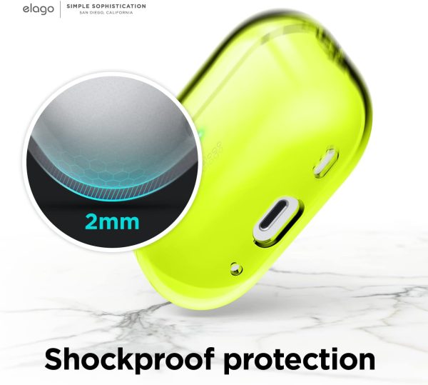61TfQfUEQiL._AC_SL1500_ AirPods Pro 2 (2022) elago Clear Case Protective Case Cover, Shockproof, Wireless Charging, Reduced Yellowing - Neon Yellow - Image 4