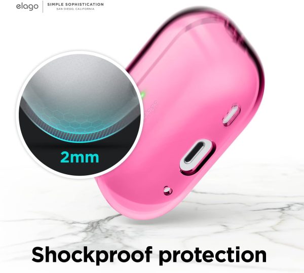 AirPods Pro 2 (2022) elago Clear Case Protective Case Cover, Shockproof, Wireless Charging, Reduced Yellowing - Neon Hot Pink - Image 4