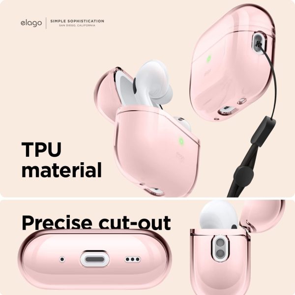 AirPods Pro 2 (2022) elago Clear Case Protective Case Cover, Shockproof, Wireless Charging, Reduced Yellowing - Lovely Pink - Image 2