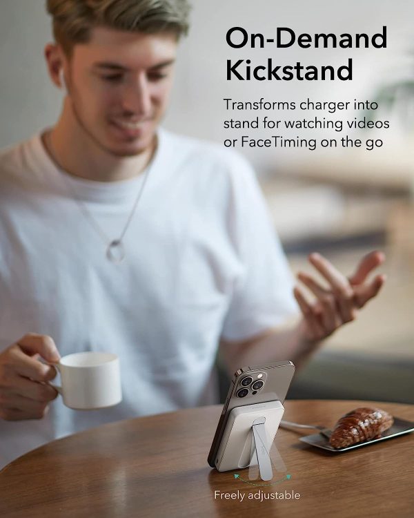 ESR mini Kickstand Wireless Powerbank 5000 mAh Magsafe Enabled for iPhone 14, iPhone 13, iPhone 12 - White - Image 3