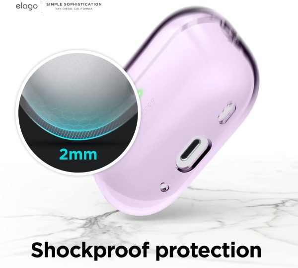Airpods Pro 2022 elago Clear Case Protective Case Cover, Shockproof, Wireless Charging, Reduced Yellowing - Lavender - Image 2
