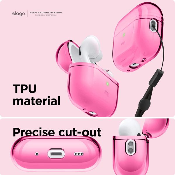 AirPods Pro 2 (2022) elago Clear Case Protective Case Cover, Shockproof, Wireless Charging, Reduced Yellowing - Neon Hot Pink - Image 2