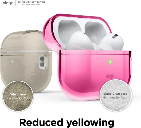 AirPods Pro 2 (2022) elago Clear Case Protective Case Cover, Shockproof, Wireless Charging, Reduced Yellowing - Neon Hot Pink - Image 6