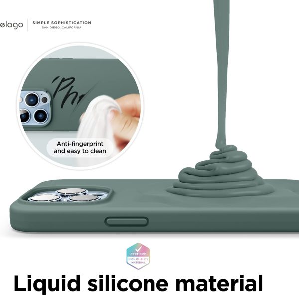 iPhone 13 Pro Max Liquid Silicon Case by elago Full Body Protective Cover, Shockproof, Slim Phone Case, Anti-Scratch Soft Microfiber Lining - Midnight Green - Image 5