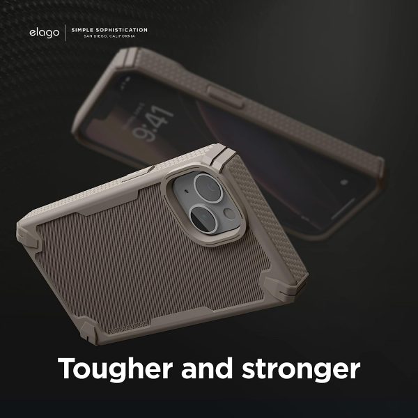 iPhone 14 Plus Armor Case by elago US Military Grade Drop Protection, Heavy-Duty Protective, Carbon Fiber Texture, Tough Rugged Design, Shockproof Bumper Cover - Military Sand - Image 5