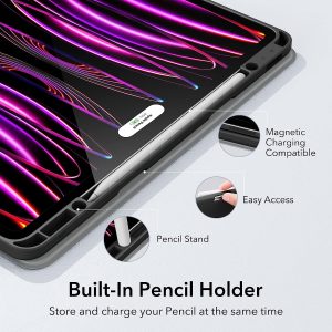 iPad Pro 12.9 2022 / 2021 Rebound Pencil Case Convenient Pencil Holder & Soft Flexible TPU Back Cover - Silver Grey - Image 5