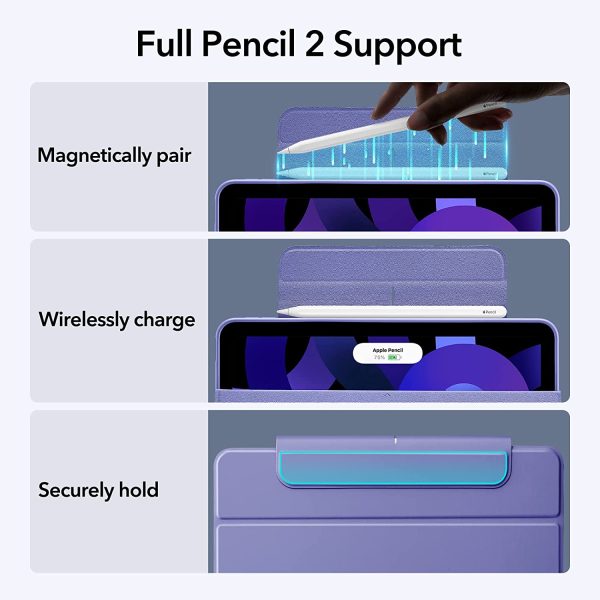 iPad Air 5 2022 Rebound Hybrid Case 360 Detachable Magnetic Cover, Adjustable Portrait / Landscape Stand, Pencil 2 Support, iPad Air 5/4 Case - Lavender - Image 6