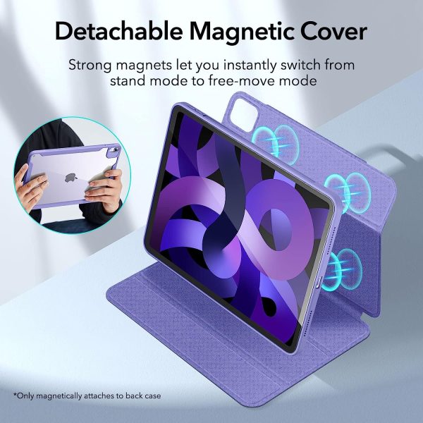 iPad Air 5 2022 Rebound Hybrid Case 360 Detachable Magnetic Cover, Adjustable Portrait / Landscape Stand, Pencil 2 Support, iPad Air 5/4 Case - Lavender - Image 7