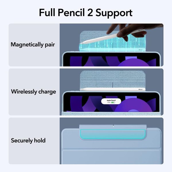 iPad Air 5 2022 Rebound Hybrid Case 360 Detachable Magnetic Cover, Adjustable Portrait / Landscape Stand, Pencil 2 Support, iPad Air 5/4 Case - Sky Blue - Image 6