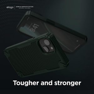 iPhone 14 Plus Armor Case by elago US Military Grade Drop Protection, Heavy-Duty Protective, Carbon Fiber Texture, Tough Rugged Design, Shockproof Bumper Cover - Dark Green - Image 2