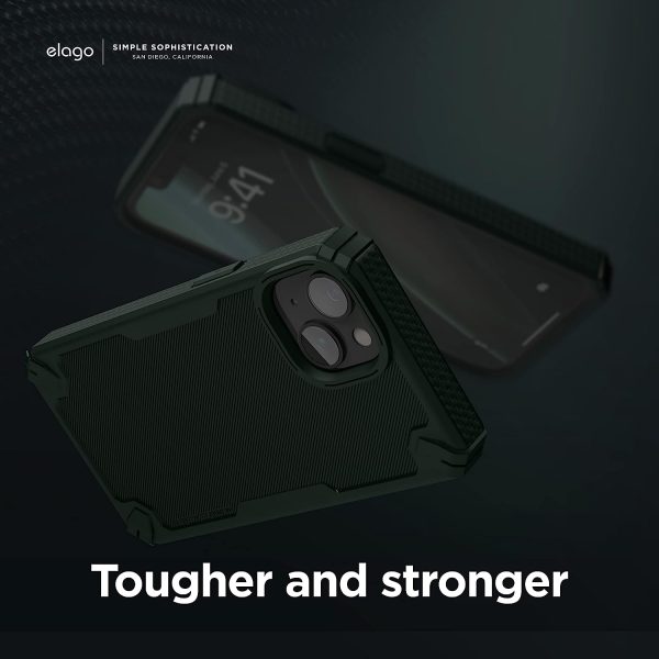 71UZioWEPqL._AC_SL1500_ iPhone 14 Plus Armor Case by elago US Military Grade Drop Protection, Heavy-Duty Protective, Carbon Fiber Texture, Tough Rugged Design, Shockproof Bumper Cover - Dark Green - Image 3