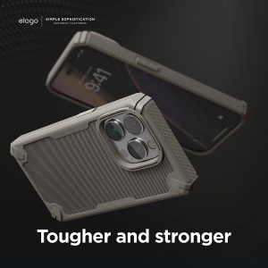iPhone 14 Pro Max Armor Case by elago US Military Grade Drop Protection, Heavy-Duty Protective, Carbon Fiber Texture, Tough Rugged Design, Shockproof Bumper Cover - Military Sand - Image 3