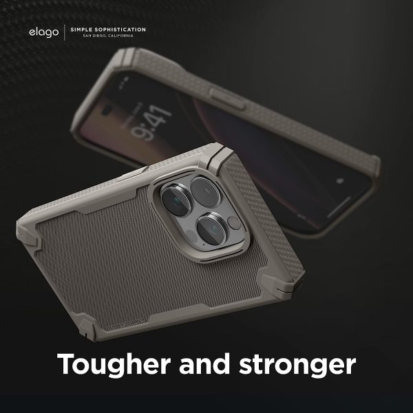 iPhone 14 Pro Max Armor Case by elago US Military Grade Drop Protection, Heavy-Duty Protective, Carbon Fiber Texture, Tough Rugged Design, Shockproof Bumper Cover - Military Sand - Image 3