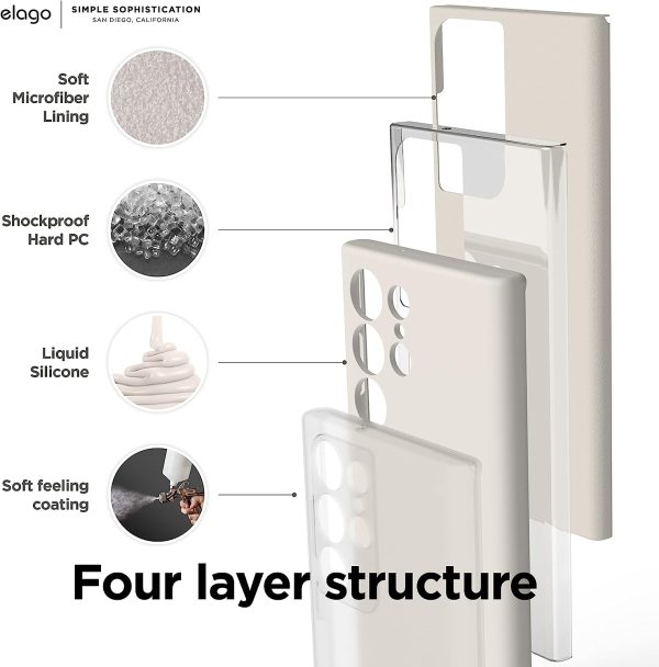 Galaxy S23 Ultra Liquid Silicone Case, Full Body Protective Cover, Shockproof, Slim Phone Case, Anti-Scratch Soft Microfiber Lining - Stone - Image 4