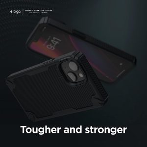 iPhone 14 Plus Armor Case by elago US Military Grade Drop Protection, Heavy-Duty Protective, Carbon Fiber Texture, Tough Rugged Design, Shockproof Bumper Cover - Black - Image 6