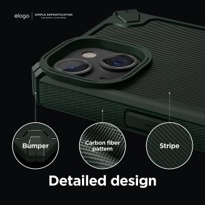 iPhone 14 Plus Armor Case by elago US Military Grade Drop Protection, Heavy-Duty Protective, Carbon Fiber Texture, Tough Rugged Design, Shockproof Bumper Cover - Dark Green - Image 6