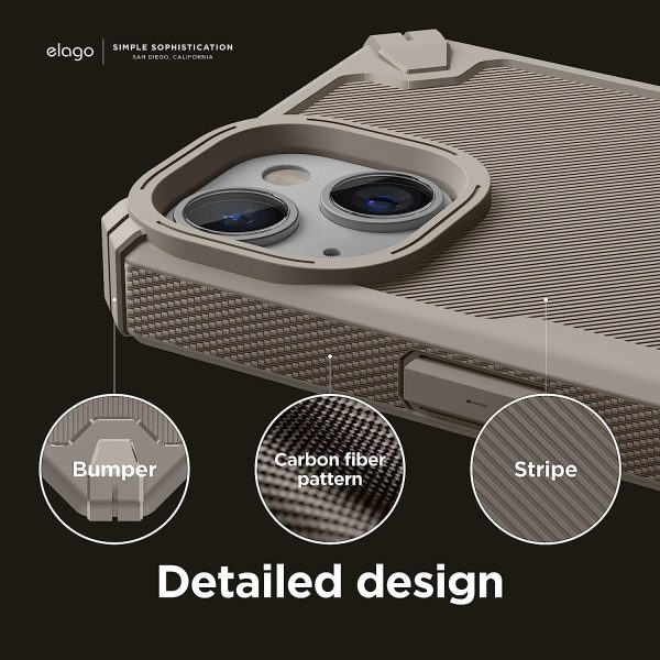 iPhone 14 Plus Armor Case by elago US Military Grade Drop Protection, Heavy-Duty Protective, Carbon Fiber Texture, Tough Rugged Design, Shockproof Bumper Cover - Military Sand - Image 7