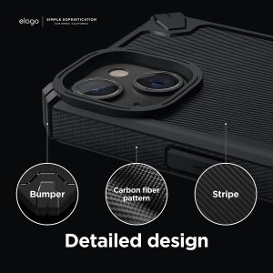 iPhone 14 Plus Armor Case by elago US Military Grade Drop Protection, Heavy-Duty Protective, Carbon Fiber Texture, Tough Rugged Design, Shockproof Bumper Cover - Black - Image 2