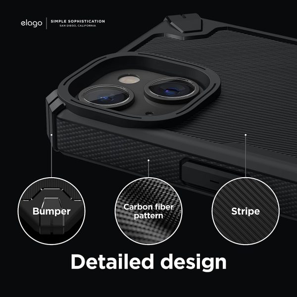 iPhone 14 Plus Armor Case by elago US Military Grade Drop Protection, Heavy-Duty Protective, Carbon Fiber Texture, Tough Rugged Design, Shockproof Bumper Cover - Black - Image 2
