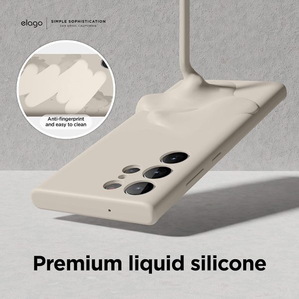 Galaxy S23 Ultra Liquid Silicone Case, Full Body Protective Cover, Shockproof, Slim Phone Case, Anti-Scratch Soft Microfiber Lining - Stone - Image 5