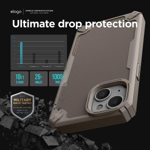 iPhone 14 Plus Armor Case by elago US Military Grade Drop Protection, Heavy-Duty Protective, Carbon Fiber Texture, Tough Rugged Design, Shockproof Bumper Cover - Military Sand - Image 2