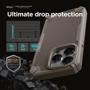 iPhone 14 Pro Max Armor Case by elago US Military Grade Drop Protection, Heavy-Duty Protective, Carbon Fiber Texture, Tough Rugged Design, Shockproof Bumper Cover - Military Sand - Image 5