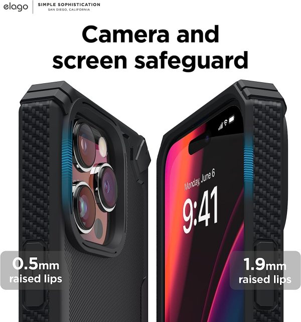 iPhone 14 Pro Max Armor Case by elago US Military Grade Drop Protection, Heavy-Duty Protective, Carbon Fiber Texture, Tough Rugged Design, Shockproof Bumper Cover - Black - Image 5