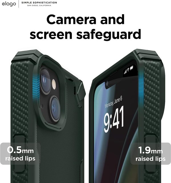 81qTndodEZL._AC_SL1500_ iPhone 14 Plus Armor Case by elago US Military Grade Drop Protection, Heavy-Duty Protective, Carbon Fiber Texture, Tough Rugged Design, Shockproof Bumper Cover - Dark Green - Image 5