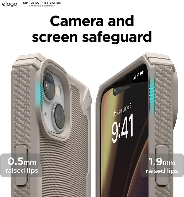 iPhone 14 Plus Armor Case by elago US Military Grade Drop Protection, Heavy-Duty Protective, Carbon Fiber Texture, Tough Rugged Design, Shockproof Bumper Cover - Military Sand - Image 4