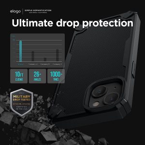 iPhone 14 Plus Armor Case by elago US Military Grade Drop Protection, Heavy-Duty Protective, Carbon Fiber Texture, Tough Rugged Design, Shockproof Bumper Cover - Black - Image 4