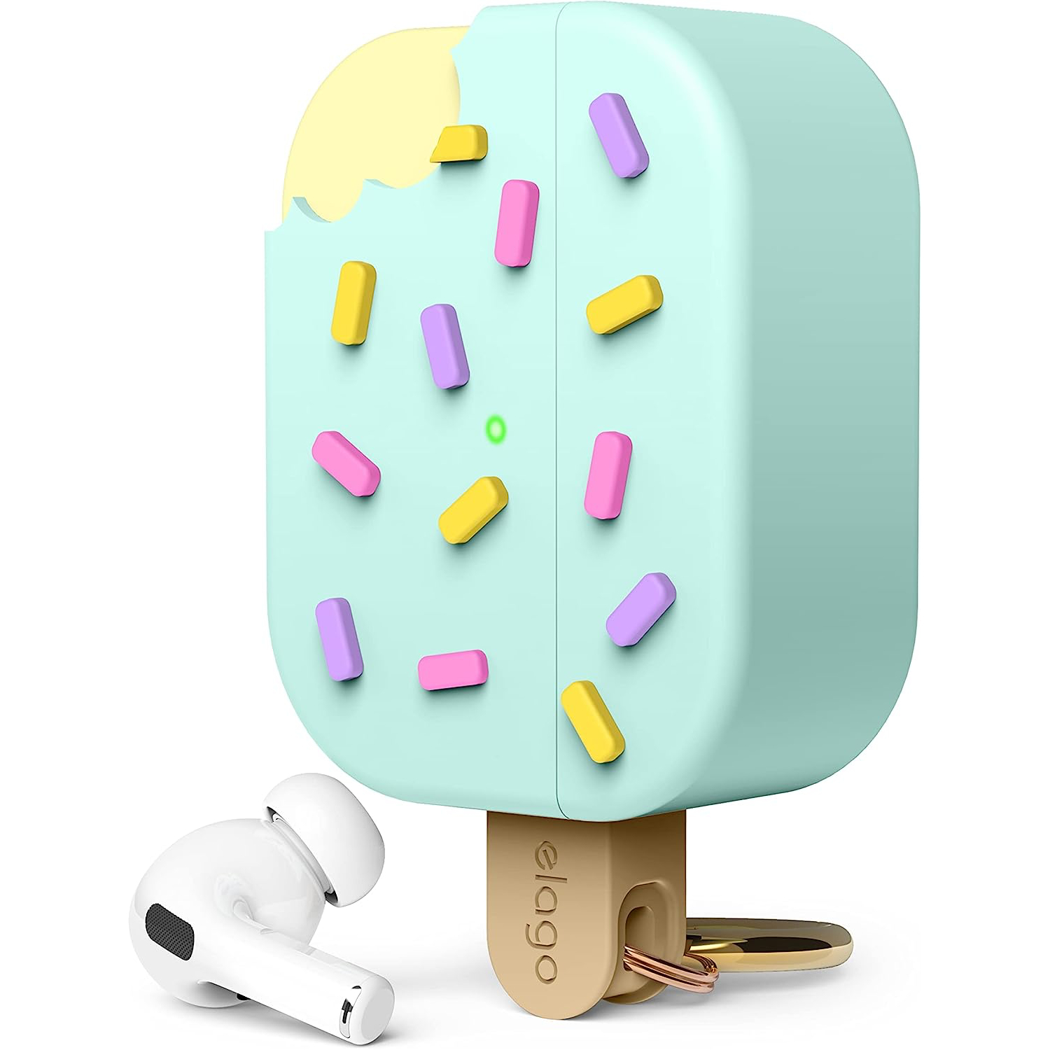 elago Silicone Case with Keychain Designed for Apple AirPods Case [Pastel Green]