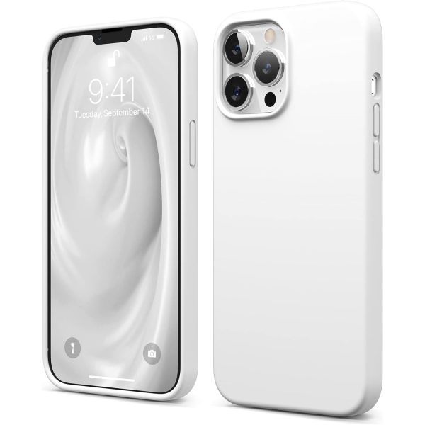 elago 13 pro max silicon case white iPhone 13 Pro Max Liquid Silicon Case by elago Full Body Protective Cover, Shockproof, Slim Phone Case, Anti-Scratch Soft Microfiber Lining - White - Image 1