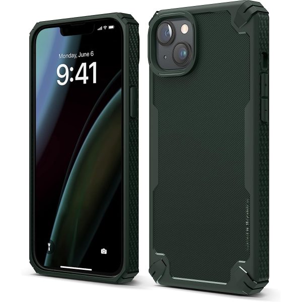 elago 14 plus armor case dark green iPhone 14 Plus Armor Case by elago US Military Grade Drop Protection, Heavy-Duty Protective, Carbon Fiber Texture, Tough Rugged Design, Shockproof Bumper Cover - Dark Green - Image 1