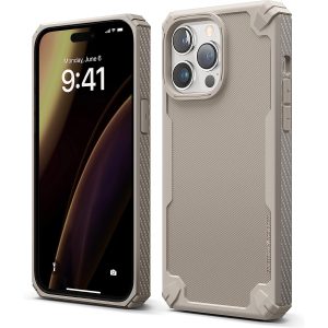 iPhone 14 Pro Max Armor Case by elago US Military Grade Drop Protection, Heavy-Duty Protective, Carbon Fiber Texture, Tough Rugged Design, Shockproof Bumper Cover - Military Sand