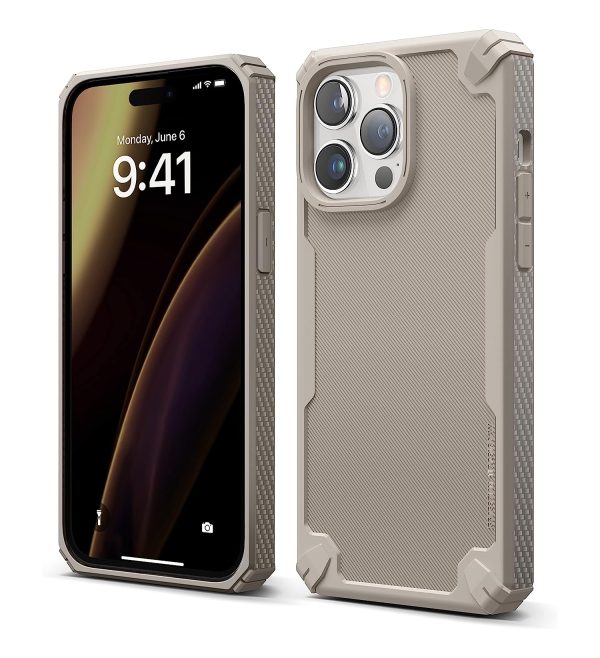 iPhone 14 Pro Max Armor Case by elago US Military Grade Drop Protection, Heavy-Duty Protective, Carbon Fiber Texture, Tough Rugged Design, Shockproof Bumper Cover - Military Sand - Image 1